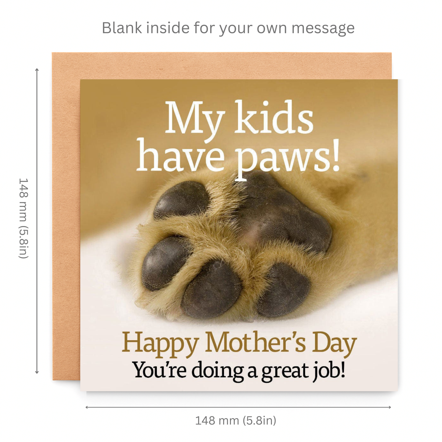 Mother's Day card with a paw print and text on a white background