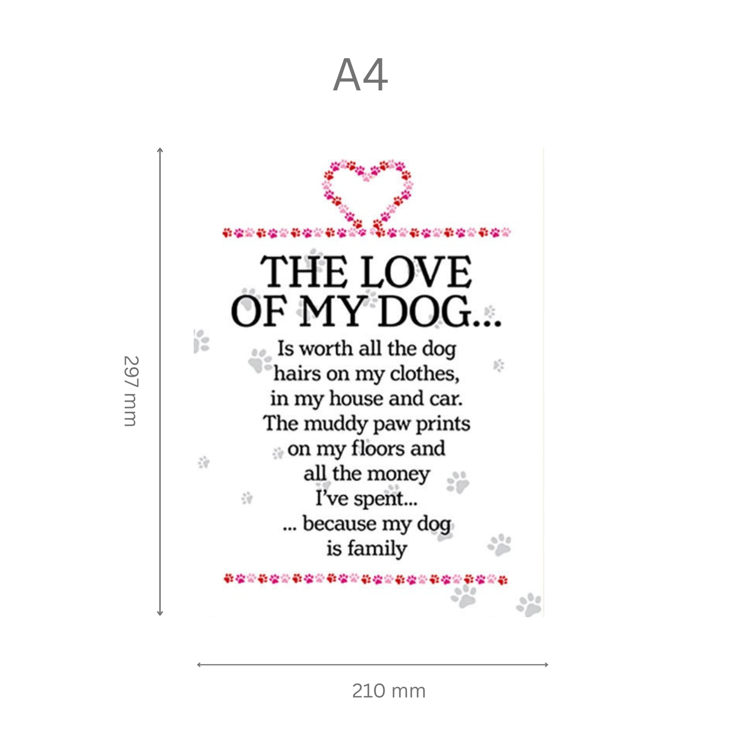 Print with a quote about the love of a dog on a white background