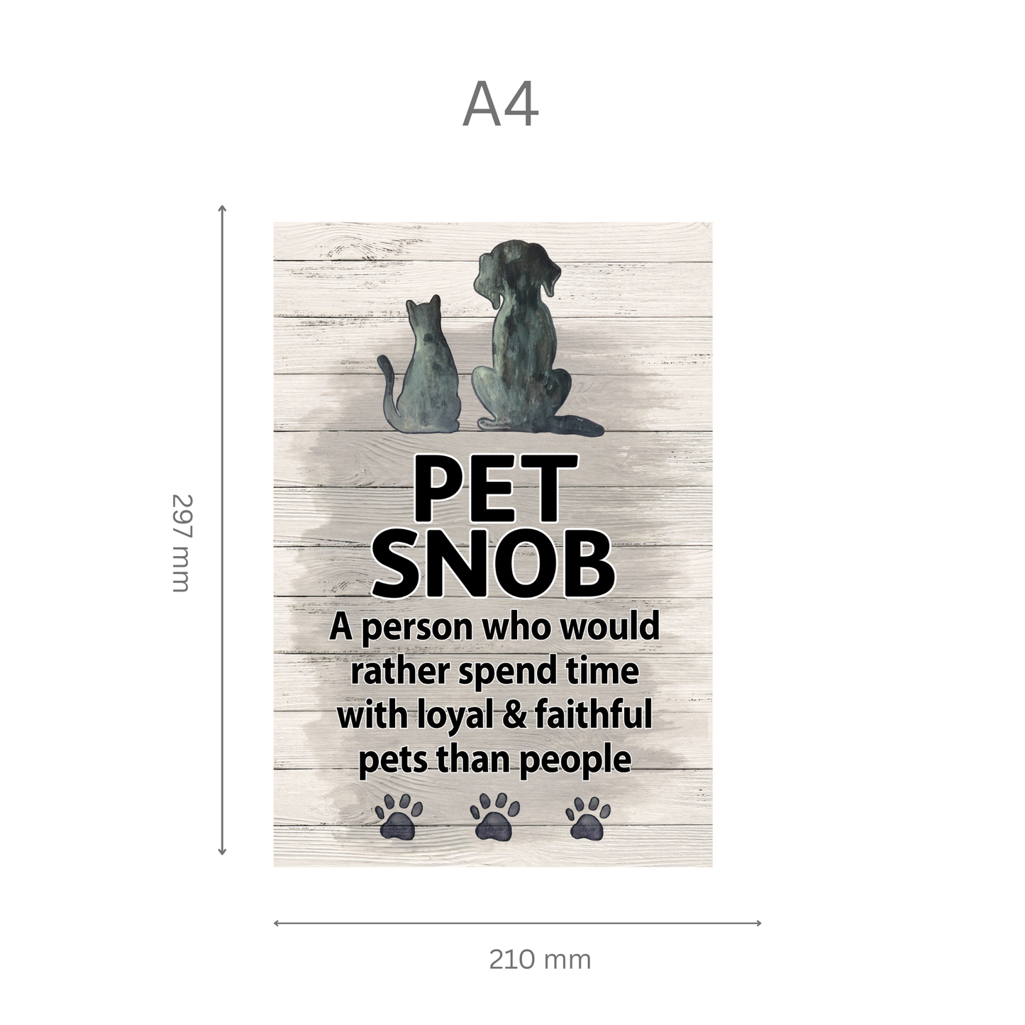 Wooden sign with two dogs and text 'Pet Snob' on a white background