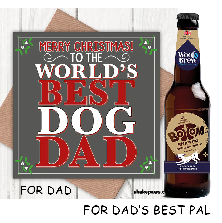 Christmas card for a dog dad with a bottle of Bottom Sniffer beer.
