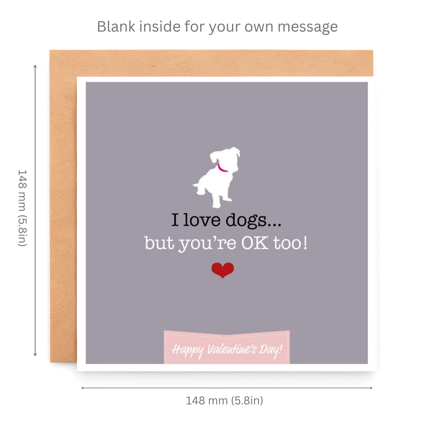 Greeting card with a dog illustration and text on a gray background