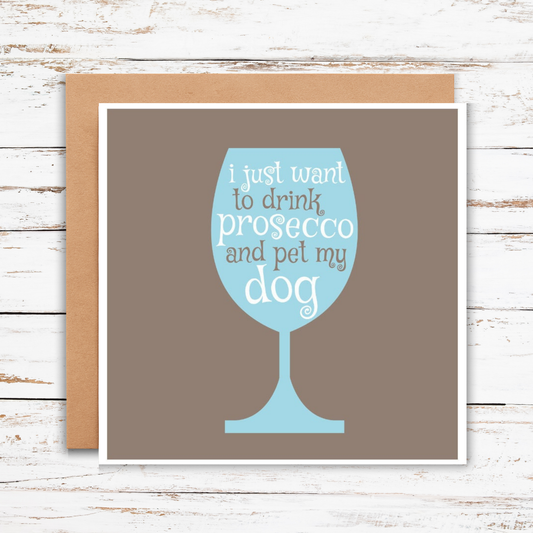 Card with a blue wine glass design and text on a brown background