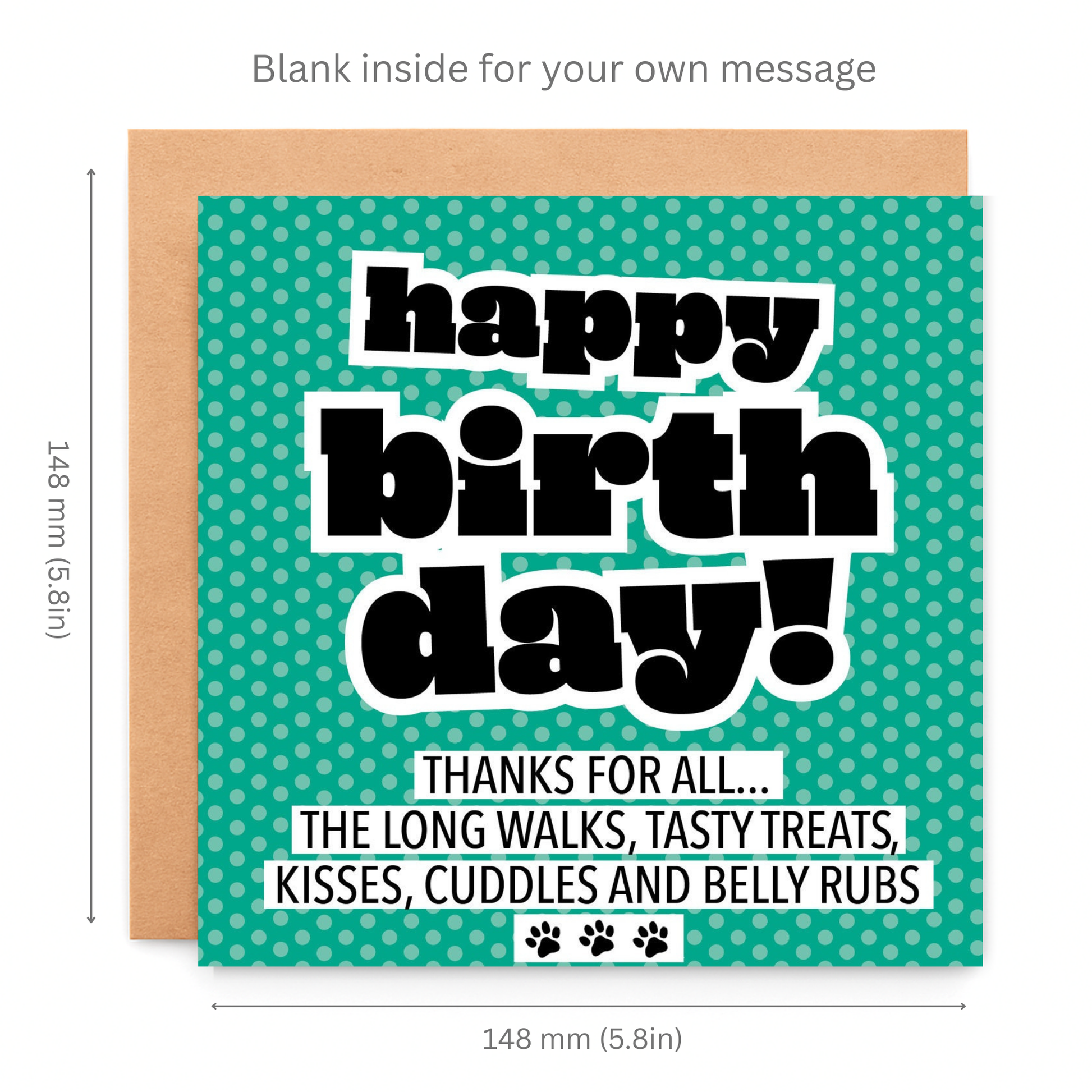 Birthday card for pets with text and measurements