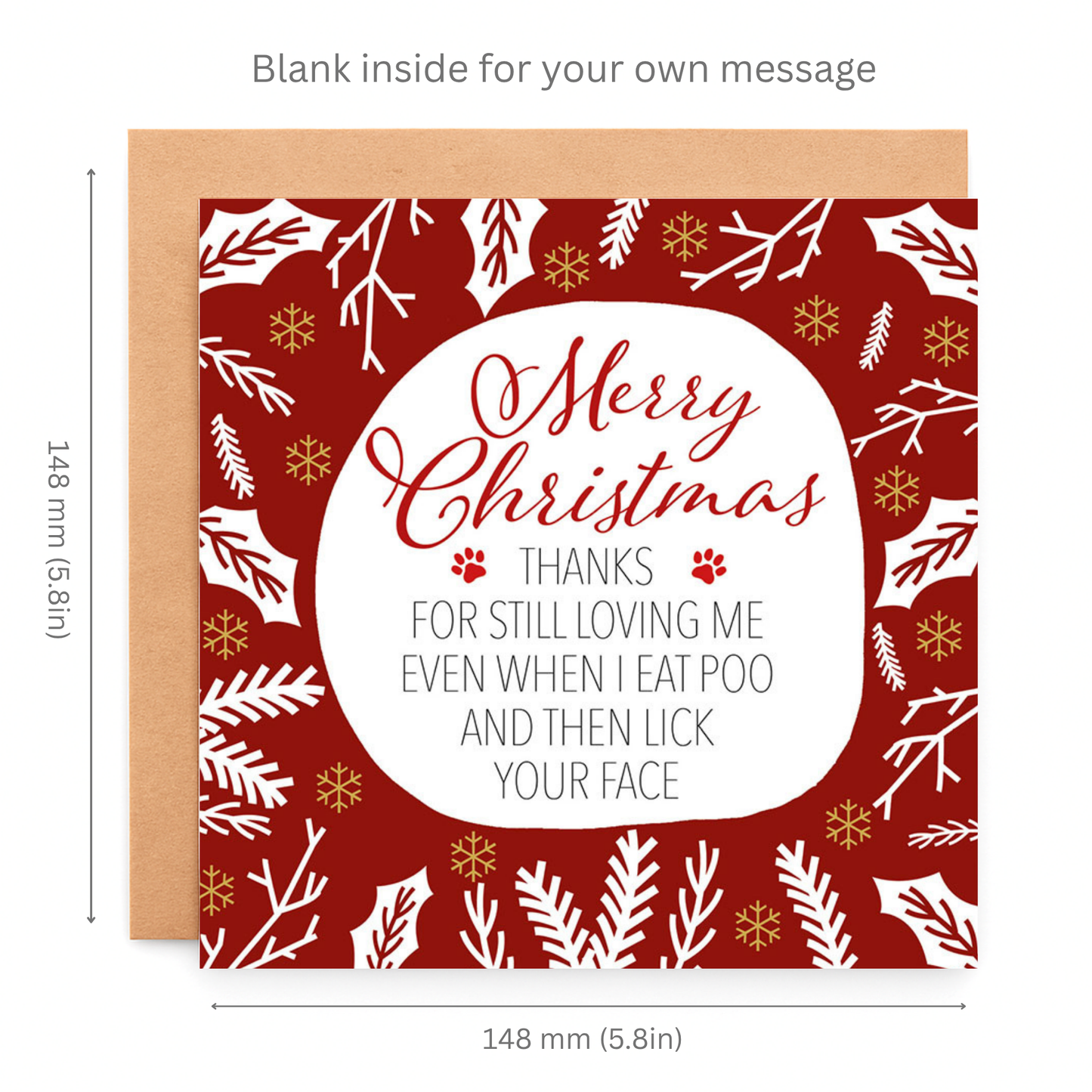 Christmas card with red border and white text on a white background