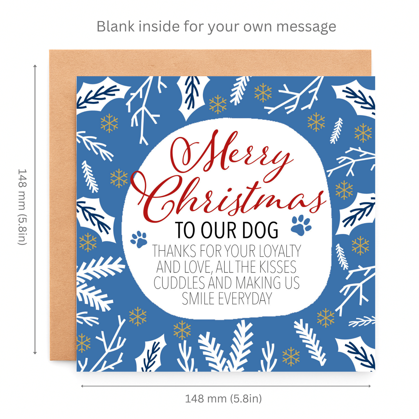 Christmas card for dogs with blue border and text inside