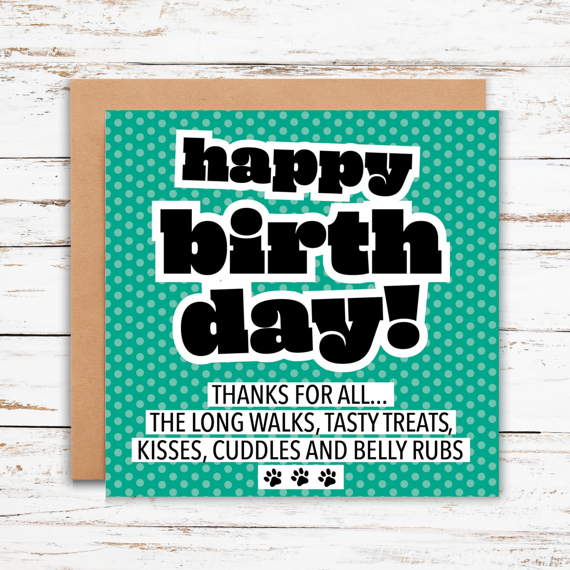 Birthday card for pets with text on a green polka dot background