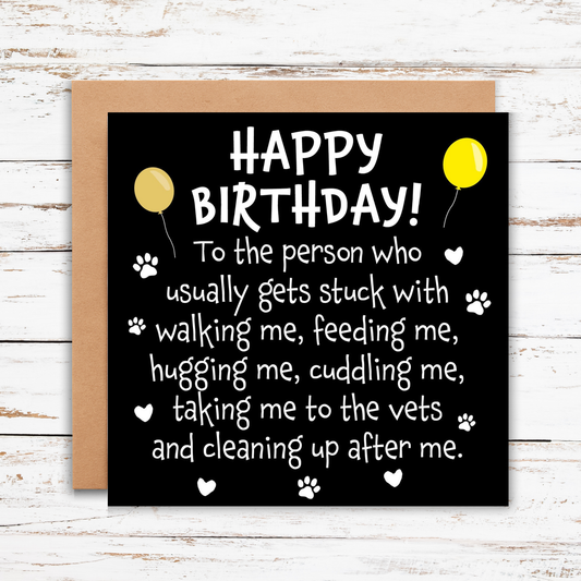 Happy Birthday Card From The Dog, Card For Dog Owner, Dog Dag and Mum