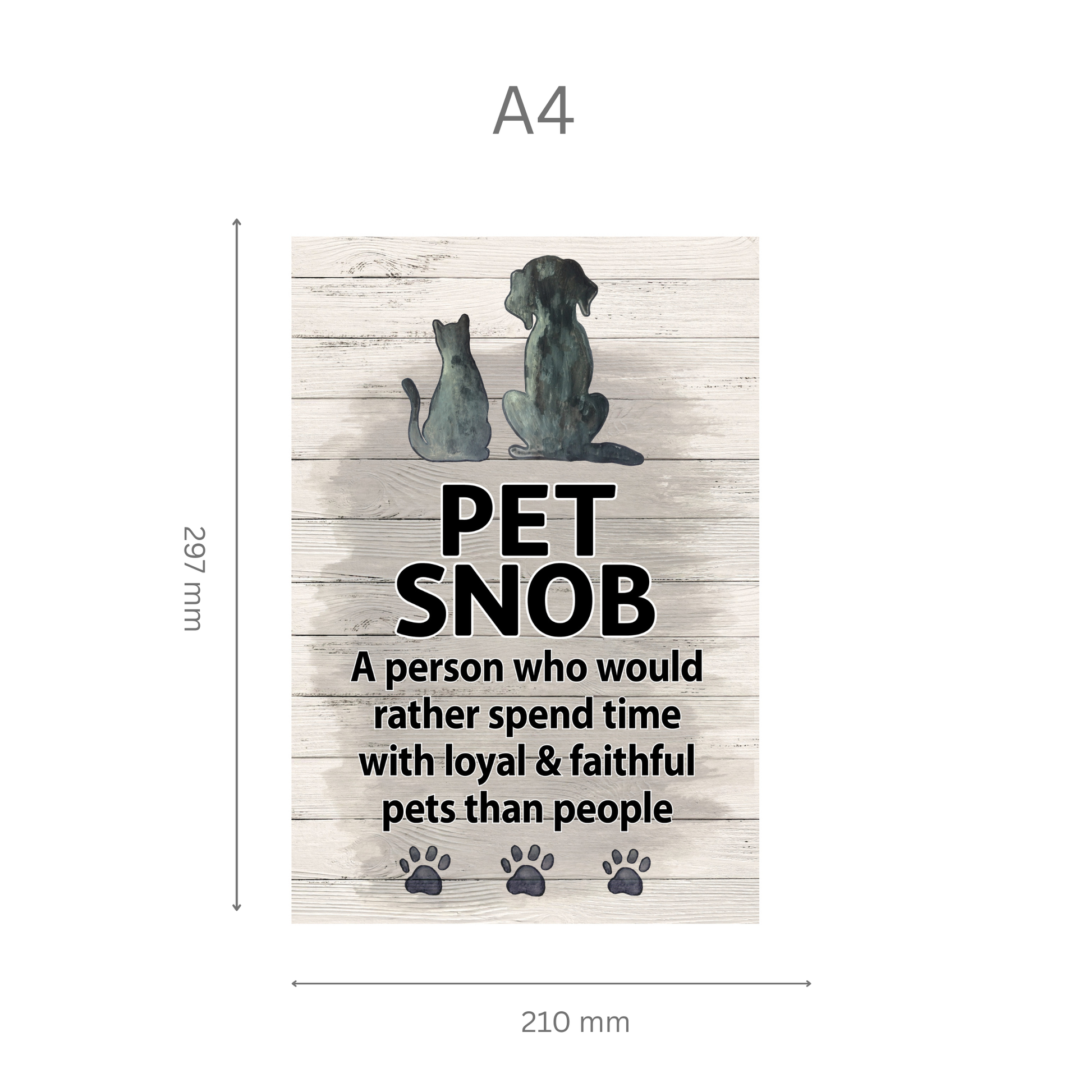 Wooden sign with two dogs and text 'Pet Snob' on a white background