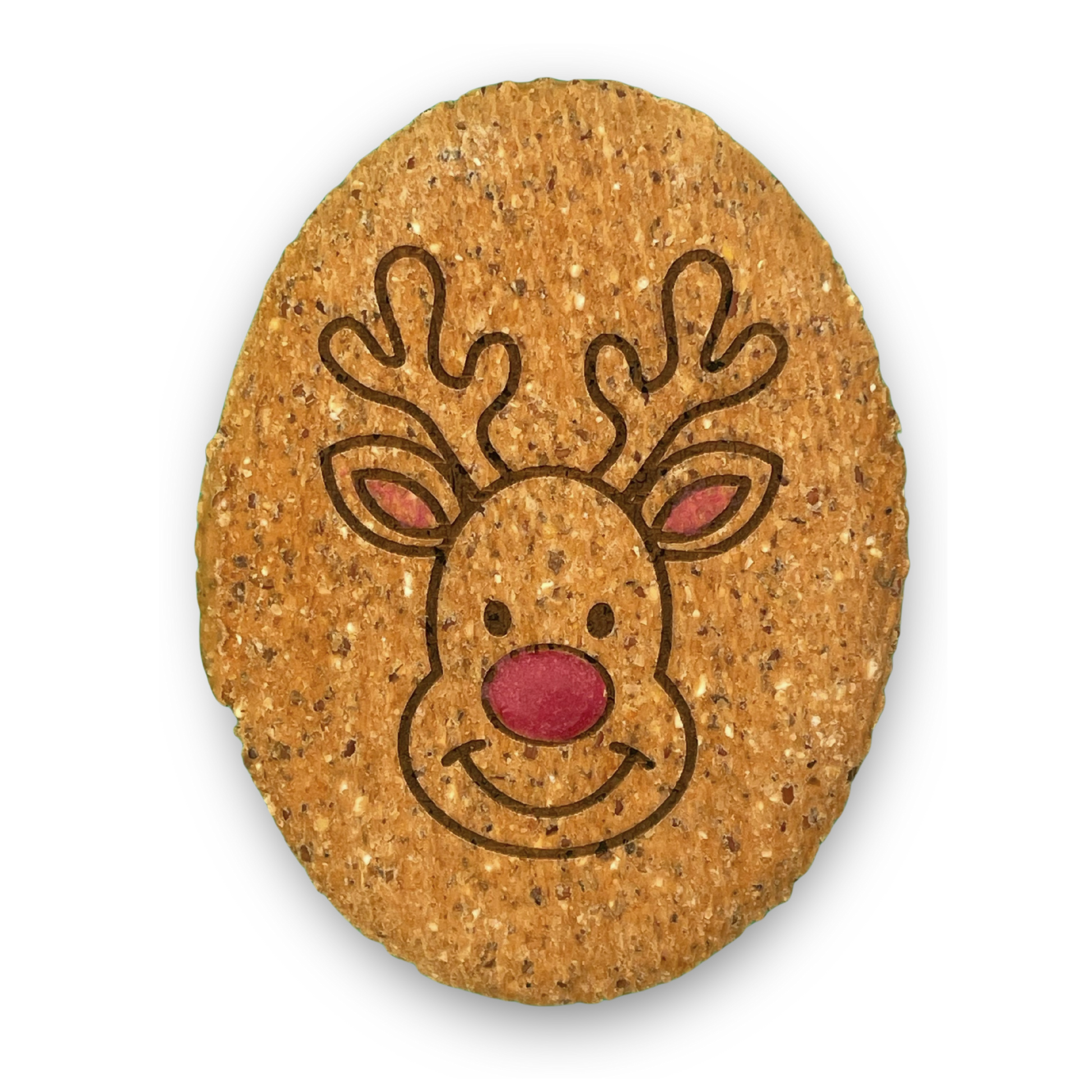 Dog Biscuitwith a reindeer design on a white background
