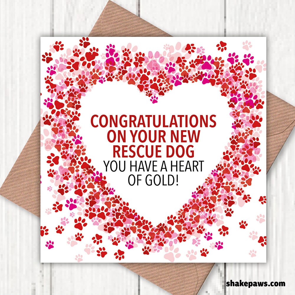 Congratulations on Your New Rescue Dog greetings card, mixed breeds