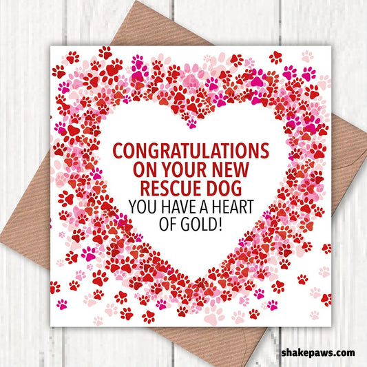Congratulations on Your New Rescue Dog greetings card, mixed breeds