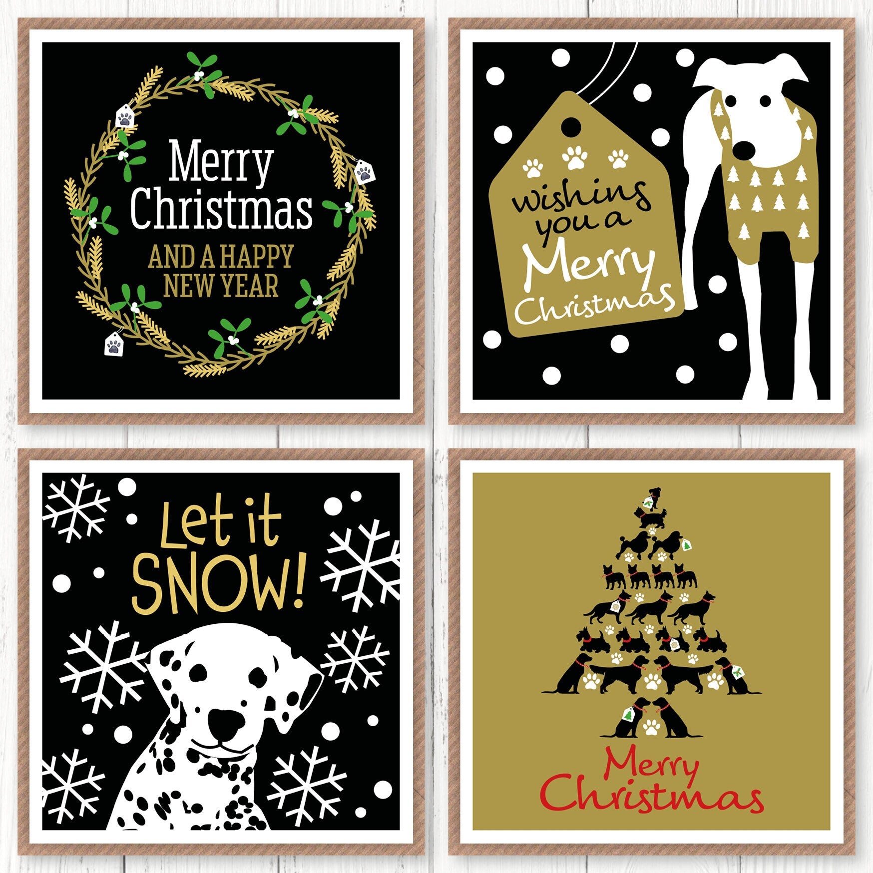 Exclusive four pack of Christmas cards for dog lovers
